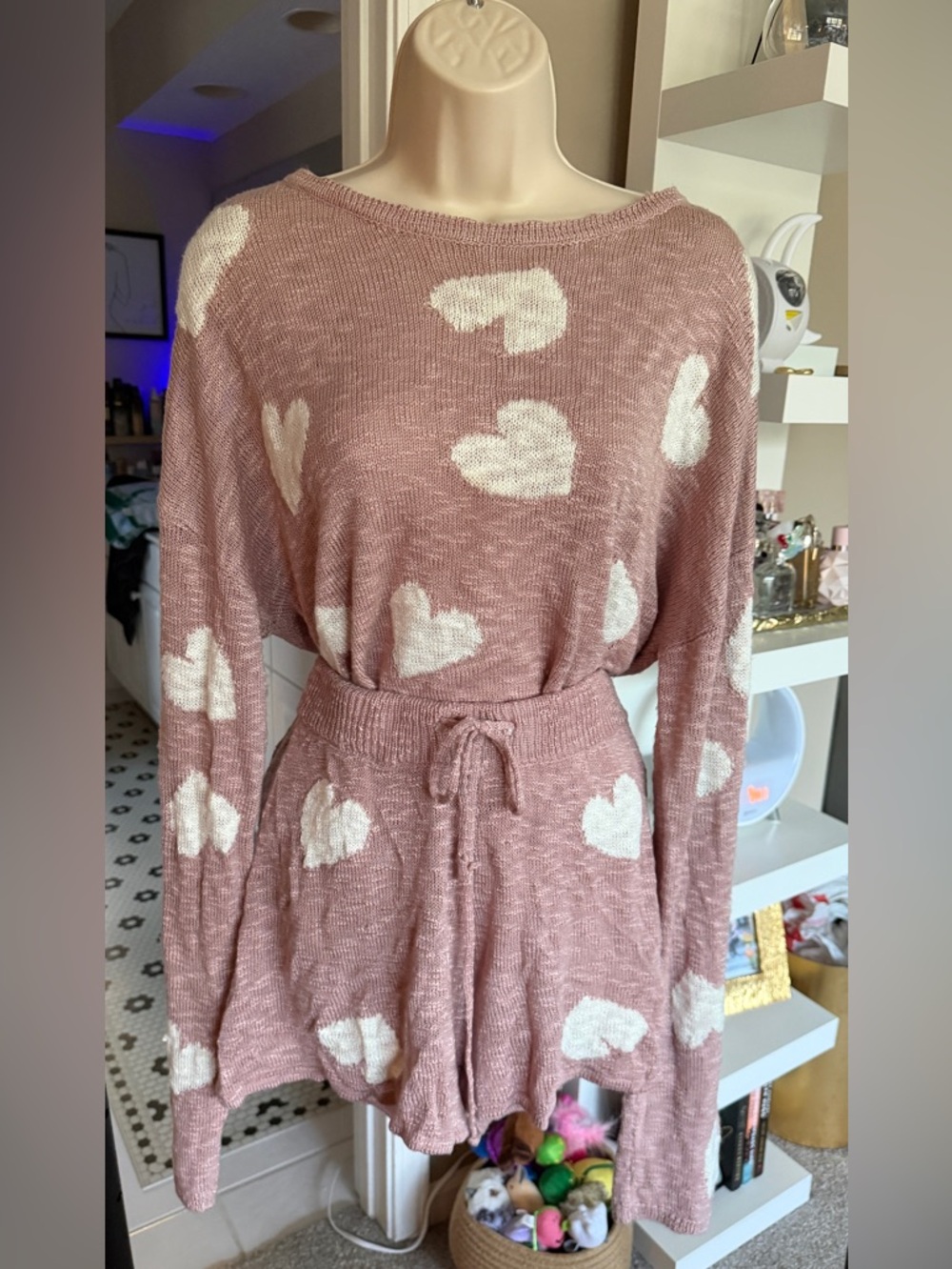 Pink Lily Pink Heart Knit Lounge Set